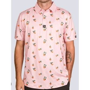 Full Wedge Golf Polo‎ Shirt Mens L Pink Performance Floral Orange Outdoor Sport